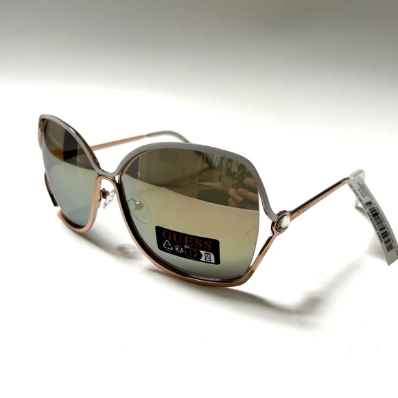 New Original GUESS Butterfly Oversized Sunglasses Cut Out Mirror White GO00040 main image 7